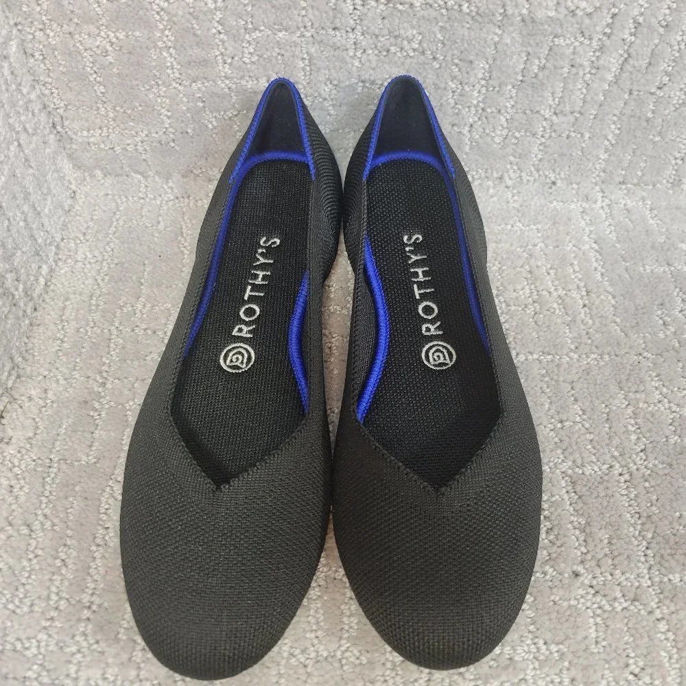 ROTHY’S Women's Size 8.5, 10.5 Black Solid Classic Round Toe Slip On Flat - Picture 4 of 12